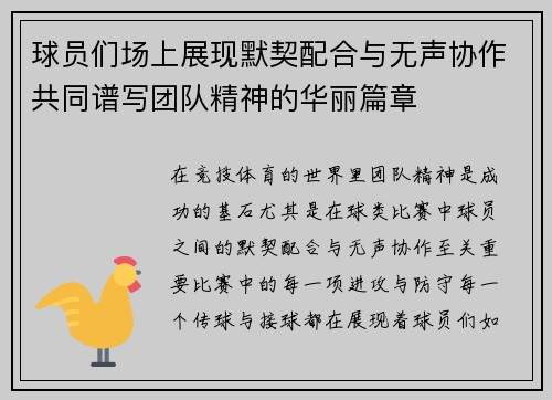 球员们场上展现默契配合与无声协作共同谱写团队精神的华丽篇章